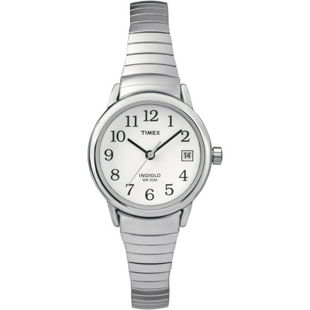 Timex Women's Easy Reader Date Silver/White 25mm Casual Watch, Tapered Expansion Band