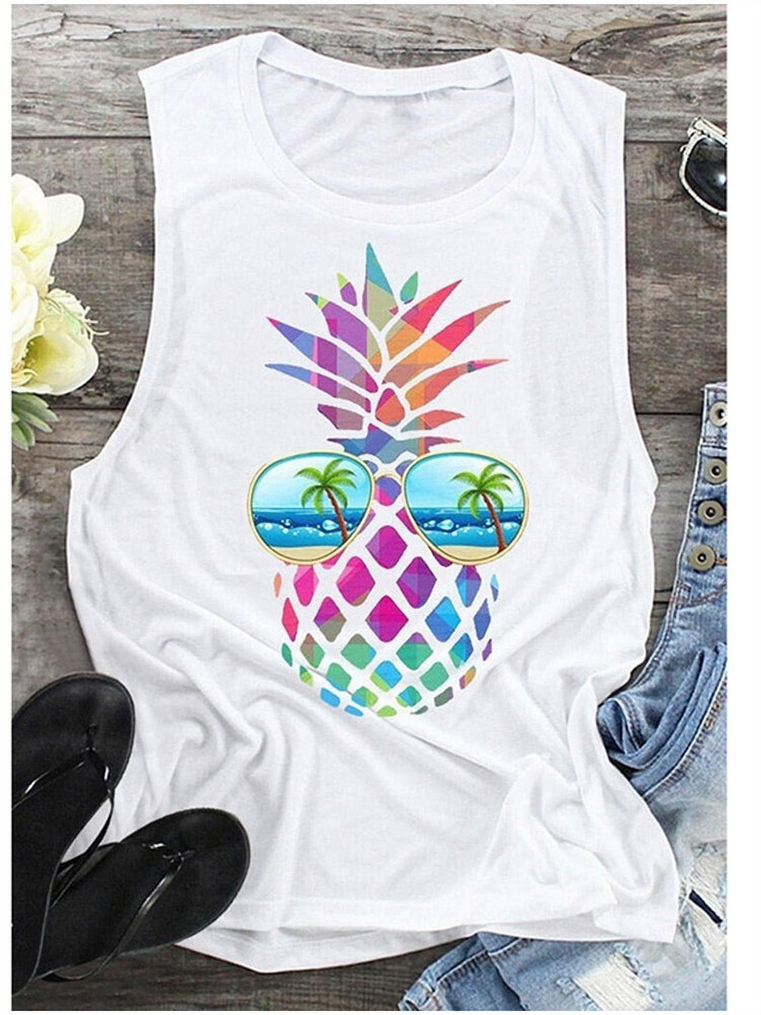 Summer Pineapple Tank Suns Out Guns Out Women's Flowy Racerback Tank Top Funny Vacation Tanktop Aloha Pineapple Summer Vacation Tank