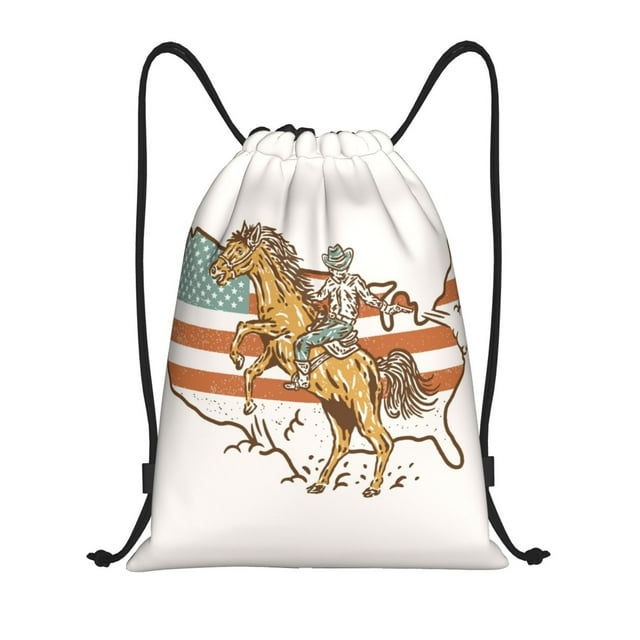 Xecao Vintage Wild West Cowboy Pattern Sports Drawstring Backpack - String Swim Gym Bag with Wet Proof Pocket for Women&Men-Small