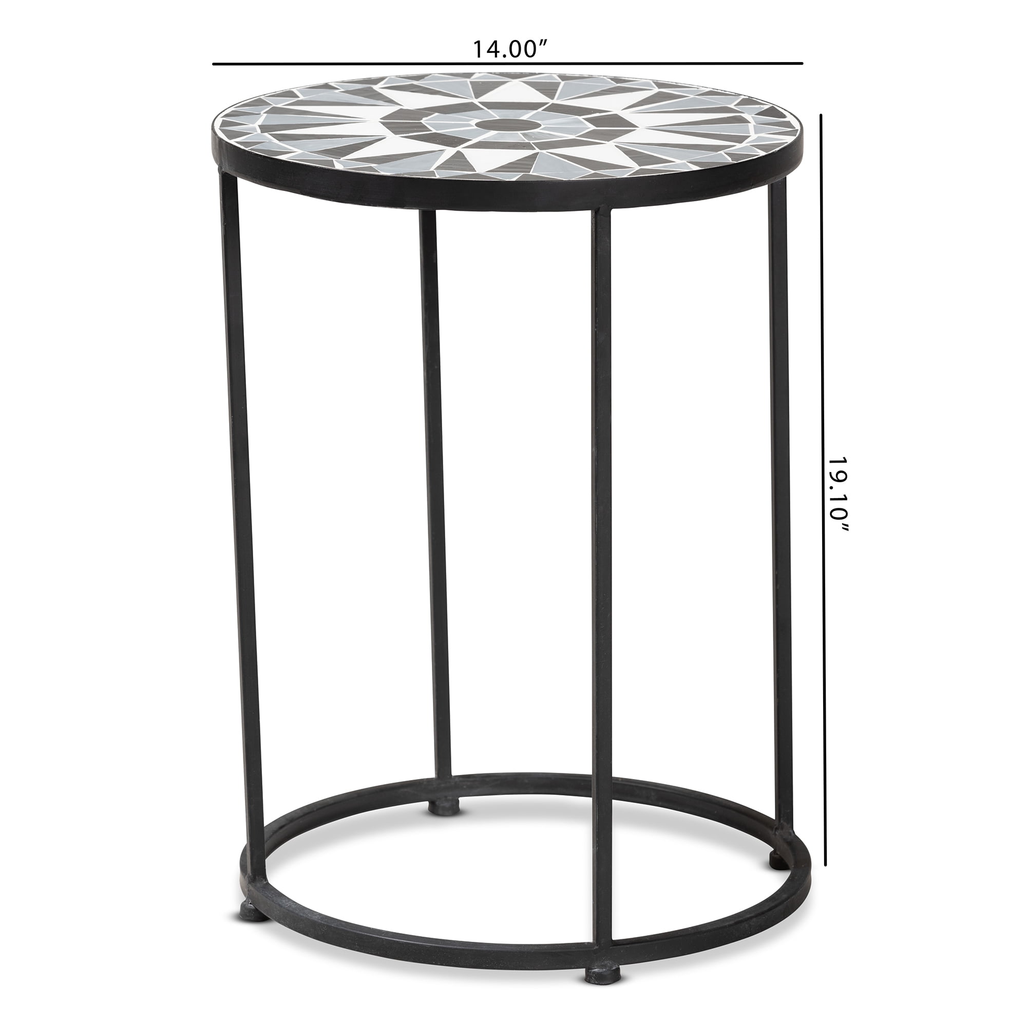Baxton Studio Kaden Modern and Contemporary Multi-Colored Glass and Black Metal Outdoor Side Table