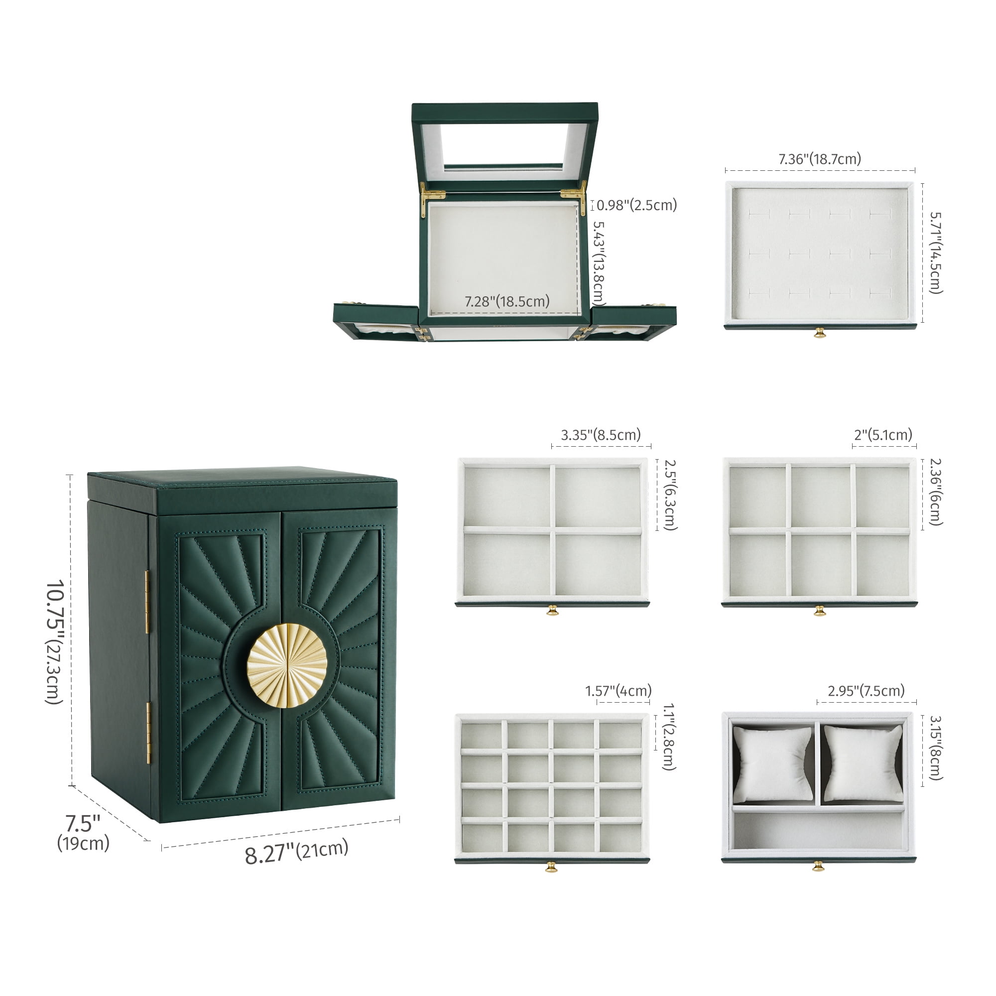 Casegrace 6-Tier Huge Jewelry Box for Women Girls with Mirror 5 Drawers Organizer Necklace Ring Earring Storage Opening Door Gift Case