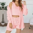 thumbnail image 3 of STETMN Women's Fuzzy Nightwear Set Hooded Cardigan Crop Tank Top Drawstring Shorts 3 Piece Warm Pajama Outfit, 3 of 8