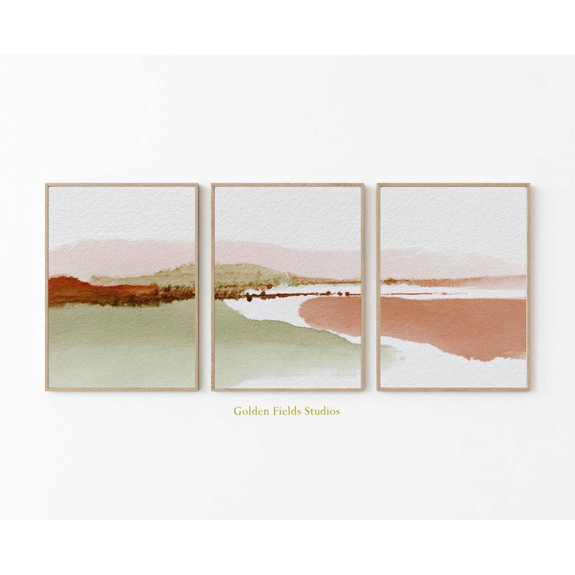 Set Of 3 Abstract Earth Tone Wall Art Prints Minimalist Landscape Terracotta Green Boho Living Room And Gallery Wall Decor