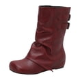 thumbnail image 7 of Fold Over Mid Calf Boots for Women Hidden Wedge Low Heel Slouchy Leather Round Toe Long Booties with Buckle Strap, 7 of 7