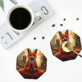 thumbnail image 4 of Honeii Maple Leaf Meditating Fox print Leather Coaster Set of 4, ideal for safeguarding your furniture from drinks spills and effortless cleanup-Octagon, 4 of 6