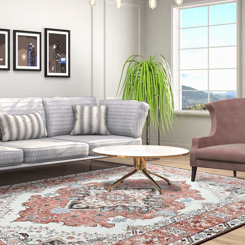 TWINNIS Area Rug for Living Room Persian Rug Vintage Boho Carpet for Bedroom,Orange/Red,5'x8'