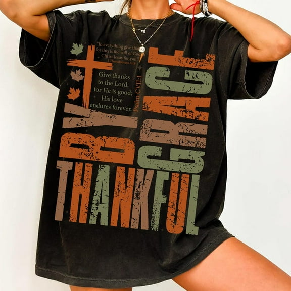 Thankful by Grace T-Shirt – Christian Thanksgiving Tee with Bible Verse Message for Faith-Filled Fall Celebrations