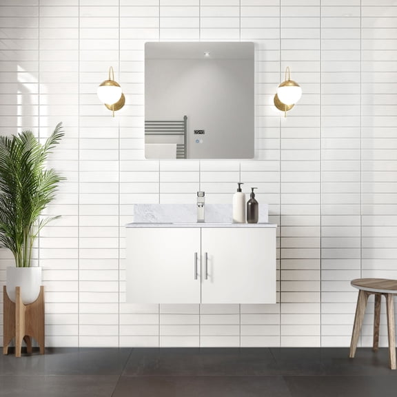 36"w X 22"d Glossy White Bathroom Vanity With Marble - Solid Wood Molded, Soft Close Combined, Ample Storage Area, To Scratches And Stains Countertop, Pre-drilled For 1 Faucet Bath 36 In. 22 Top