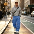 thumbnail image 4 of Leidass Men's Baggy Sweatpants Fleece Wide Leg Lounge Sweat Pants Drawstring Waist Jogging Pants with Pockets Blue 3XL, 4 of 7