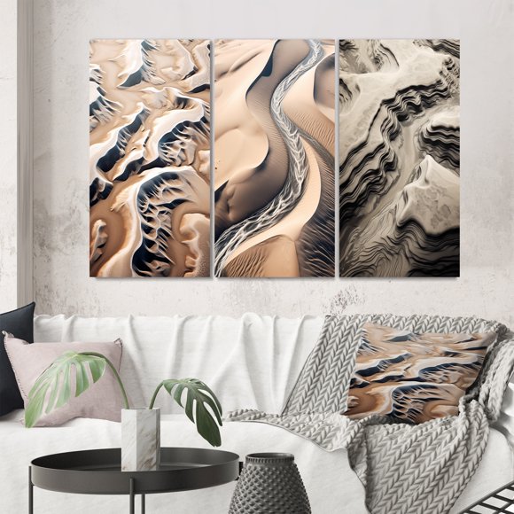 Designart "Desert Oasis Rivers among Eternal Dunes II" Desert Wall Art Set Of 3 - Global White Gallery Set For Office Decor