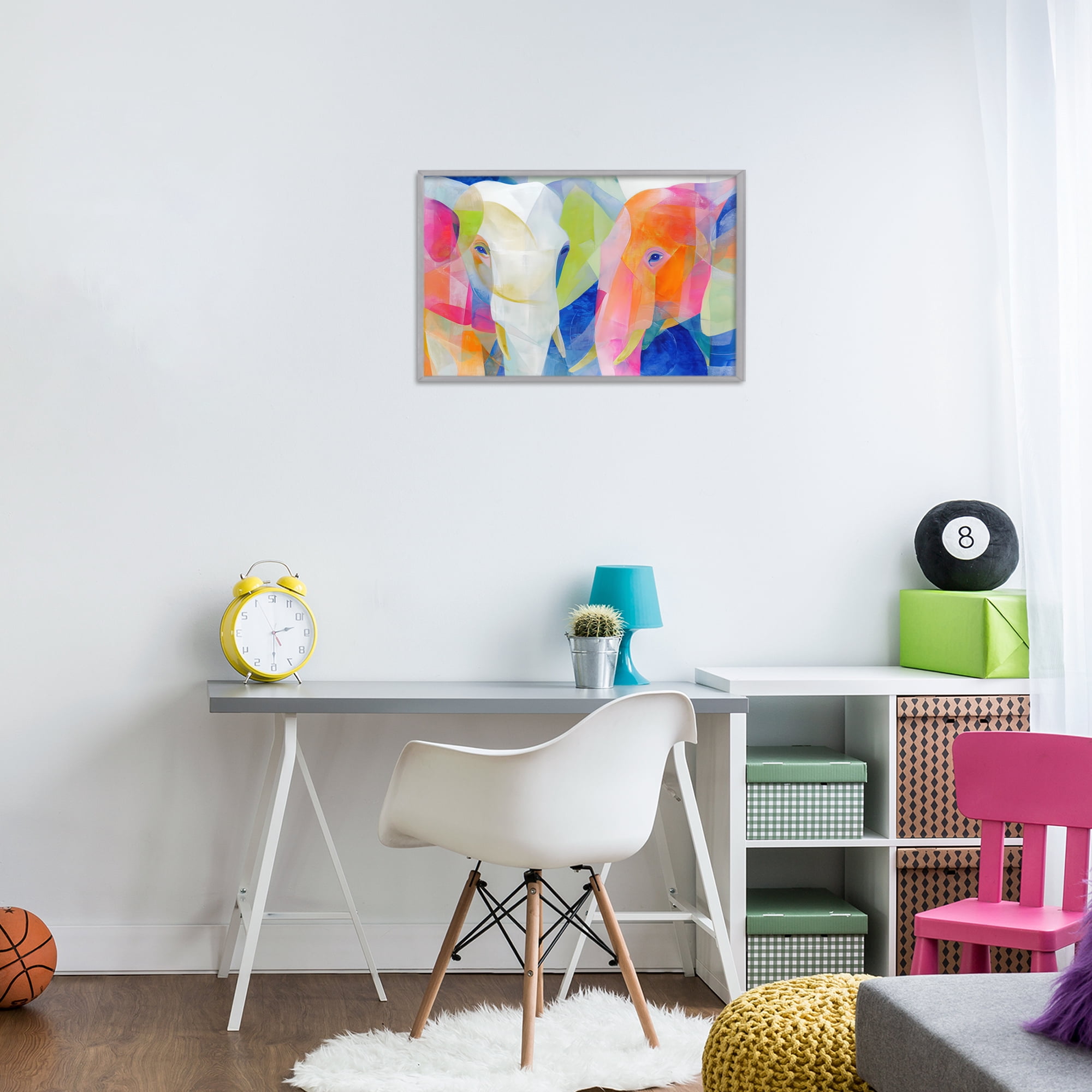 Stupell Industries Two Elephants Geometric Composition Gray Framed Giclee Art, design by Chromatic Storm Studio
