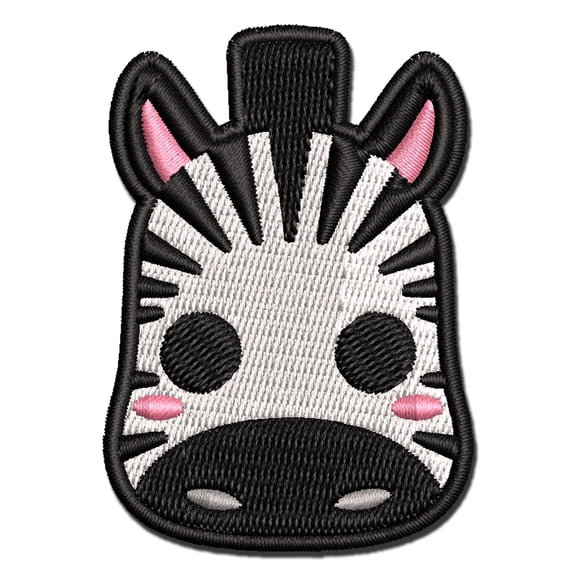 Charming Kawaii Chibi Zebra Face Blushing Cheeks Applique Multi-Color Embroidered Iron-On Patch - 2.5 Inch Small