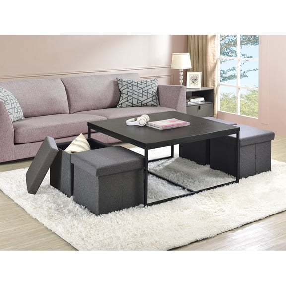 Coffee Tables Caitlin 35" Black Wood Grain 5 Piece Coffee Table Set,Wooden Coffee Tables