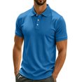 thumbnail image 5 of COSFO Blue Men's Polo Shirts Short Sleeve Ribbed Knit Casual Shirts Pullover Business Golf Collared Classic Fit Tops, 5 of 5