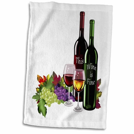 3dRose Fine Wine bottles, elegant wine glasses and lovely grapes, white background - Towel, 15 by