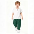 thumbnail image 6 of SGFCWSX Boys 2 Piece Outfits Henley Short Sleeve T-Shirt Jogger Pants Summer Casual Linen Cotton Clothes Set Green Size 12M, 6 of 6