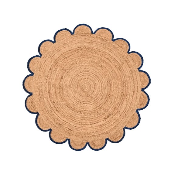 Scalloped Round Jute Rug Black Trim