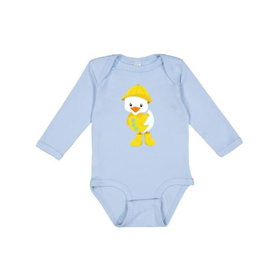 Inktastic Cute Duck, Baby Duck, Duck in Raincoat, Rain Boys or Girls Long Sleeve Baby Bodysuit