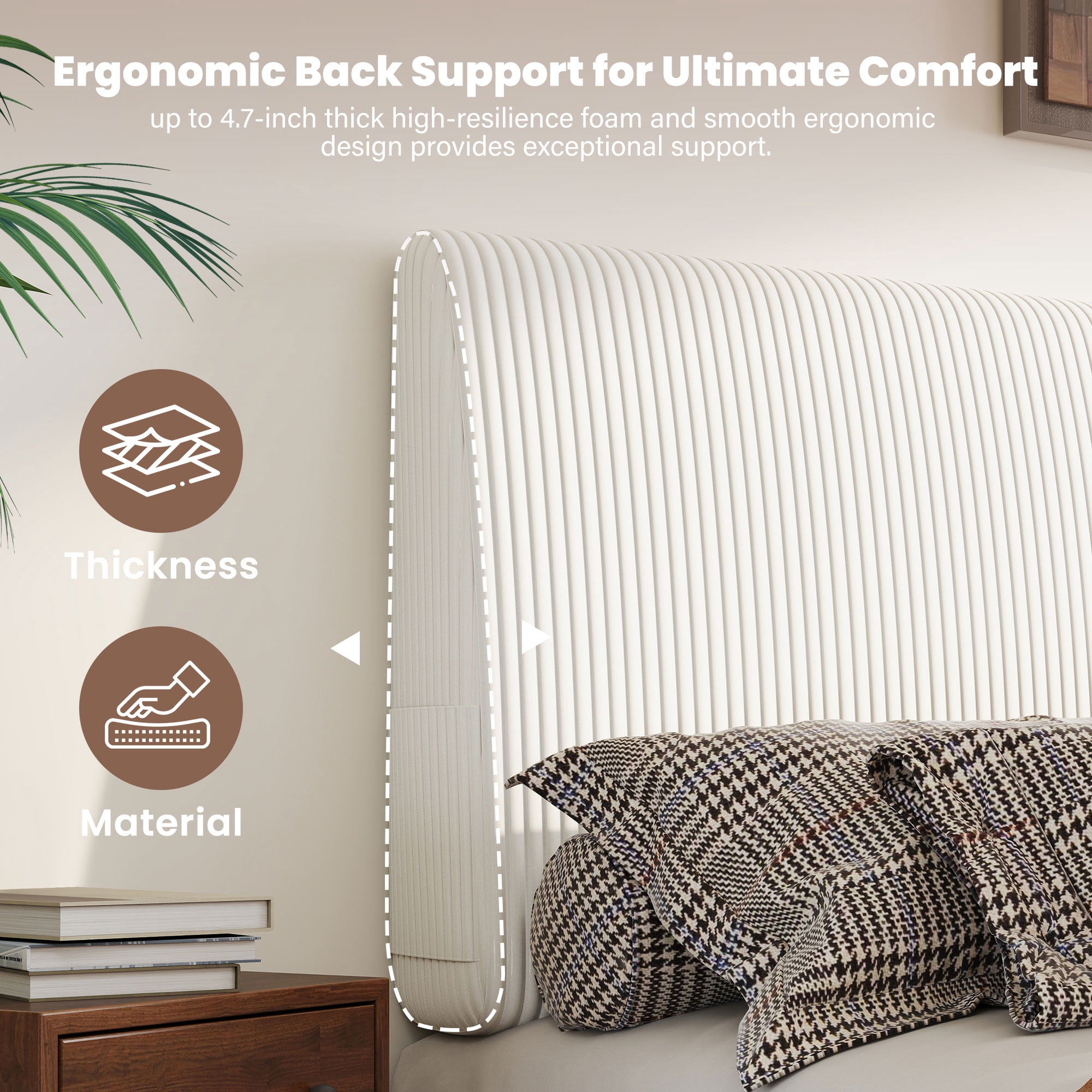 JONPONY Simple Upholstered Headboard for Queen Size Bed, Height Adjustable and Ergonomic Headboard,Easy Assemble, Sturdy and Durable,Beige