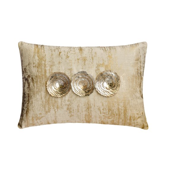 The HomeCentric Decorative Silver & Gold 12"x20" (30x50 cm) Lumbar Pillow Cover, Jacquard Foil, Metallic Sequin, Handmade Oblong Pillow, Floral Pattern Modern Style - Silver Eonian