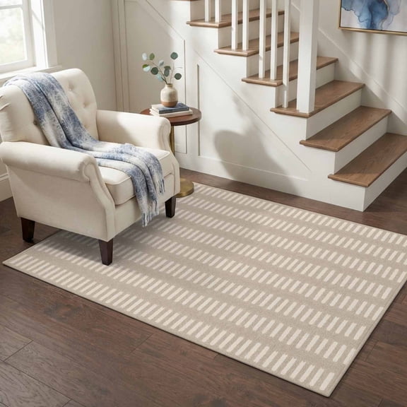 Area Rugs 4'x6'. Brown Stripes Retro Carpet Runner Indoor Outdoor Rugs Home Decor Aesthetic, Modern Farmhouse Beige Striped Non Slip Mats Washable Accent Rug for Living Room Bedroom