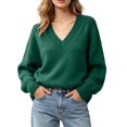thumbnail image 2 of Zormilly Sweaters for Women Long Sleeve V Neck Soft Oversized Green Sweaters Winter Brushed Knit Tops, S-L, 2 of 8
