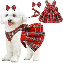 UOSIA Dog Dress Bowknot Harness Leash Set for Small Dogs Girl Cute Plaid Dog Dress