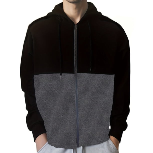 pstuiky camisas de manga larga para hombre, Sudadera con capucha para hombre, con cremallera y bloques de color, informal, de manga larga tops de invierno para hombre xxl