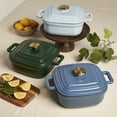 thumbnail image 3 of Smith & Clark Ironworks 4 Quart Enameled Cast Iron Square Dutch Oven Pot with Lid, Cool Blue, 3 of 15