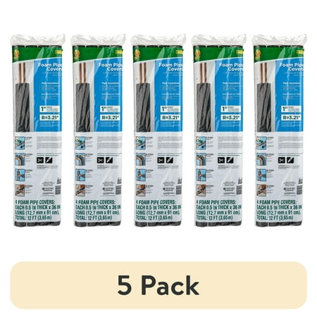 (5 pack) Duck Brand 12 ft. Long Foam Pipe Cover , Fits 1 in. Pipes, Black