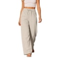 thumbnail image 3 of Women's High Waist Elastic Rayon Wide Leg Pants Casual Flowing Beach Trousers With Side Pockets Loose Breathable Summer Relaxed Fit, 3 of 9