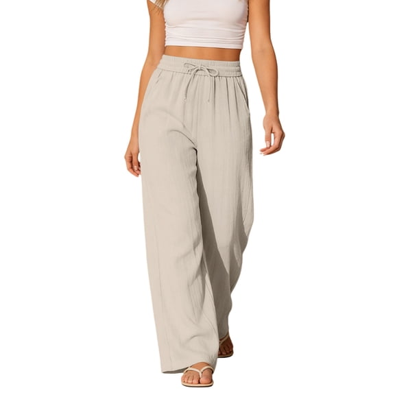 QASIEATN Women's High Waist Side Pockets Wide Leg Casual Elastic Waist Rayon Wide Leg Pants Flowing Beach Pants