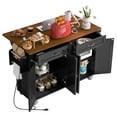 thumbnail image 3 of Farmhouse Kitchen Island - 53.5" Black Rolling Cart with Power Outlet, 3 of 8