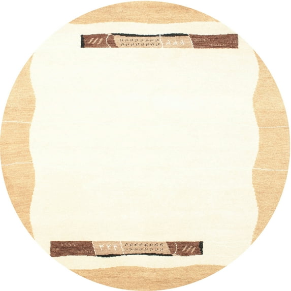 Ahgly Company Machine Washable Indoor Round Contemporary Cornsilk Beige Area Rugs, 6' Round
