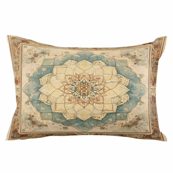 Brown Teal Floral Throw Pillow Cover 20 x 26 Inch Decorative Pillow Cover Vintage Botanical Ethnic Boho Lumbar Pillowcase Seasonal Rectangle Cushion Case for Couch Sofa Bed Living Room