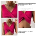 thumbnail image 3 of Women Top Deep V Neck Sleeveless Top Cable Knit Twist Front Blouse Pure Color Slim Blouse Rose Red S, 3 of 4