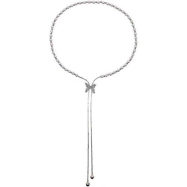 Butterfly Pearl Necklace Adjustable Pull, Butterfly Pendant Necklace Rhinestone Chain, Adjustable Pull Necklace, Collarbone Chain Necklace, Jewelry Gi