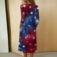 thumbnail image 4 of Women's 4th of July 250th Anniversary Artistic Pattern Dress 3/4 Sleeve Button Neck Midi Dress Loose Fit Casual Patriotic Independence Day USA Flag Soft Fabric Everyday Wear Dark Blue L, 4 of 4