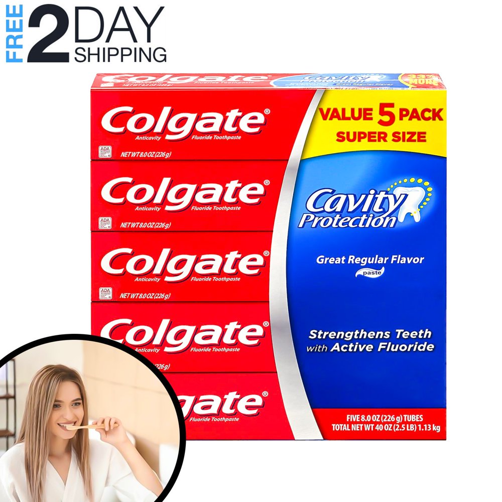 (5 Pack) Colgate Cavity Protection Toothpaste with Fluoride, Great
