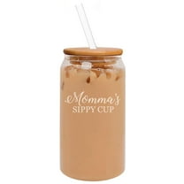 16oz Can Shaped Glass Iced Coffee Cup with Bamboo Lid and Straw Gift Momma's Sippy Cup For Mom Mother's Day