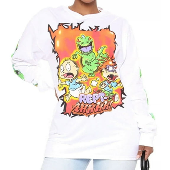 Nickelodeon Rugrats Rept-AHHHH! Women's Long Sleeve White T-Shirt (Large)