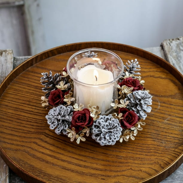 Needle Candlestick Wreath For Christmas Table Decoration Artificial Leaves Candle Ring Candlestick Garland Home Decor