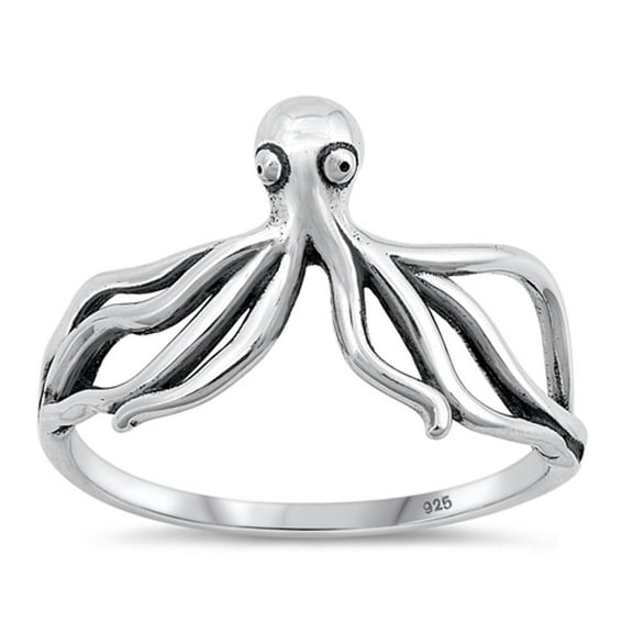Classic Octopus Ring 925 High Polished Beach Sterling Silver Band Jewelry Female Male Unisex Size 5
