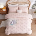 thumbnail image 2 of 3 Pieces Tufted Heart Dot Pink Queen Comforter Set Boho Ultra Soft Jacquard Lightweight Comforter Shabby Chic Washed Microfiber Bedding Set, 2 of 4