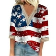 thumbnail image 2 of Xdegoge 4th of July Shirts Women 3/4 Sleeve Tops Patriotic American Flag Shirt Star Graphic Striped Blouse Usa T Shirt Independence Day Womens Summer Tops M Clearance, 2 of 5