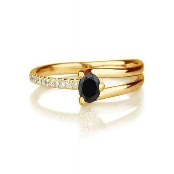 1.25 carat Round Cut Black Diamond & Yellow Diamond Engagement Ring in 10k Yellow Gold