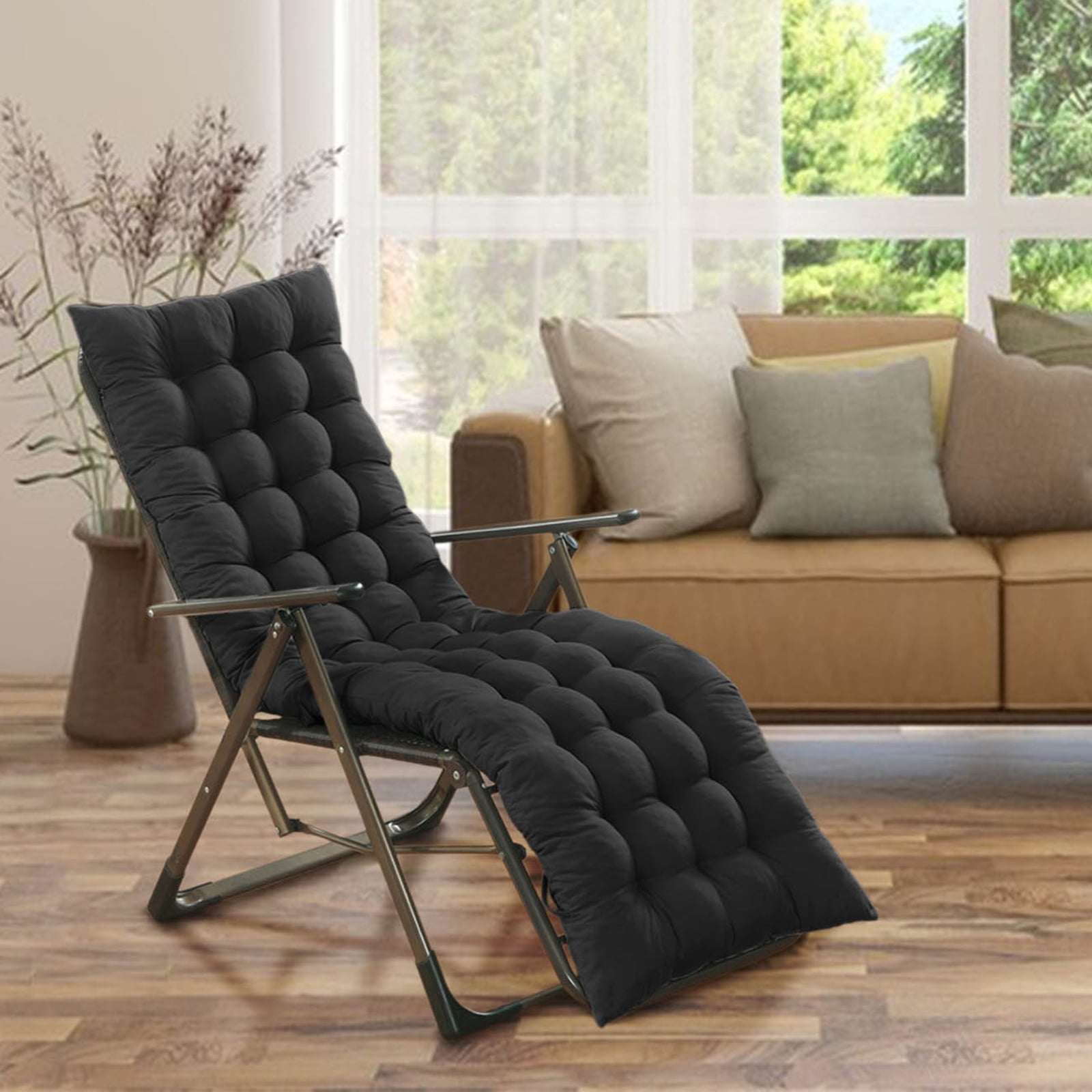 Bxaolu Chaise Lounge Cushions Soft Lounge Chair Cushion Gravity Chair Cushion Sofa Lawn Furniture Cushion Pad with 6 Tie for Outdoor Indoor Patio Home, 62.5 x 19 Inch, Black