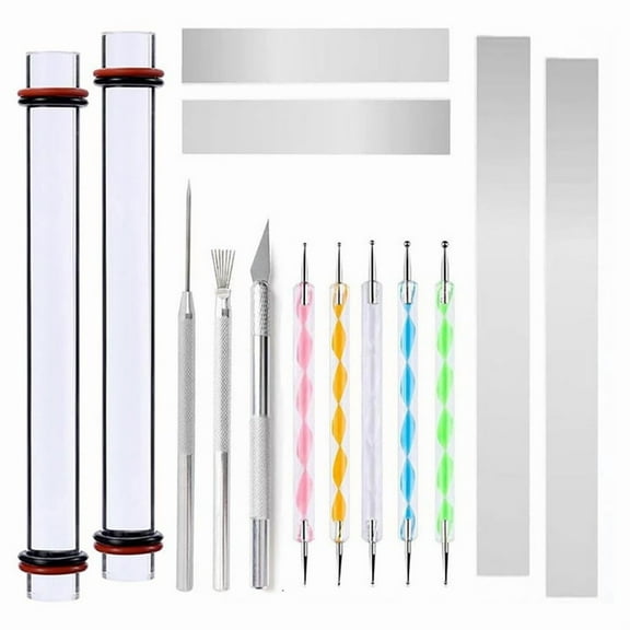 14Pcs Polymer Clay Tool Kit Rolling Pin with Thickness Rings, Tissue Blades, Slicer Knif ywm58