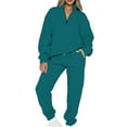 thumbnail image 1 of MAWCLOS Women Jogger Sets Long Sleeve Tracksuit Set Solid Color Two Piece Outfit Breathable Sports V Neck Sweatsuits Green XL, 1 of 5