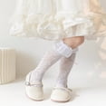 thumbnail image 1 of DEELLEEO 1pair Kids Princess Style Hollow Out Floral Pattern Bows Decor Knee High Straight Socks, 1 of 7